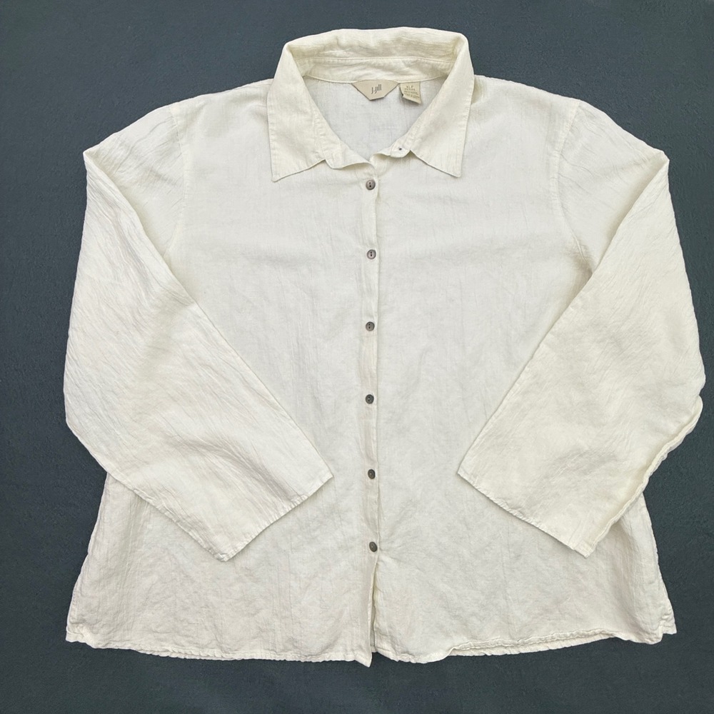 J. Jill Linen Blend Blouse Women XLP Button Down Top Textured‎ Top Butter Yellow